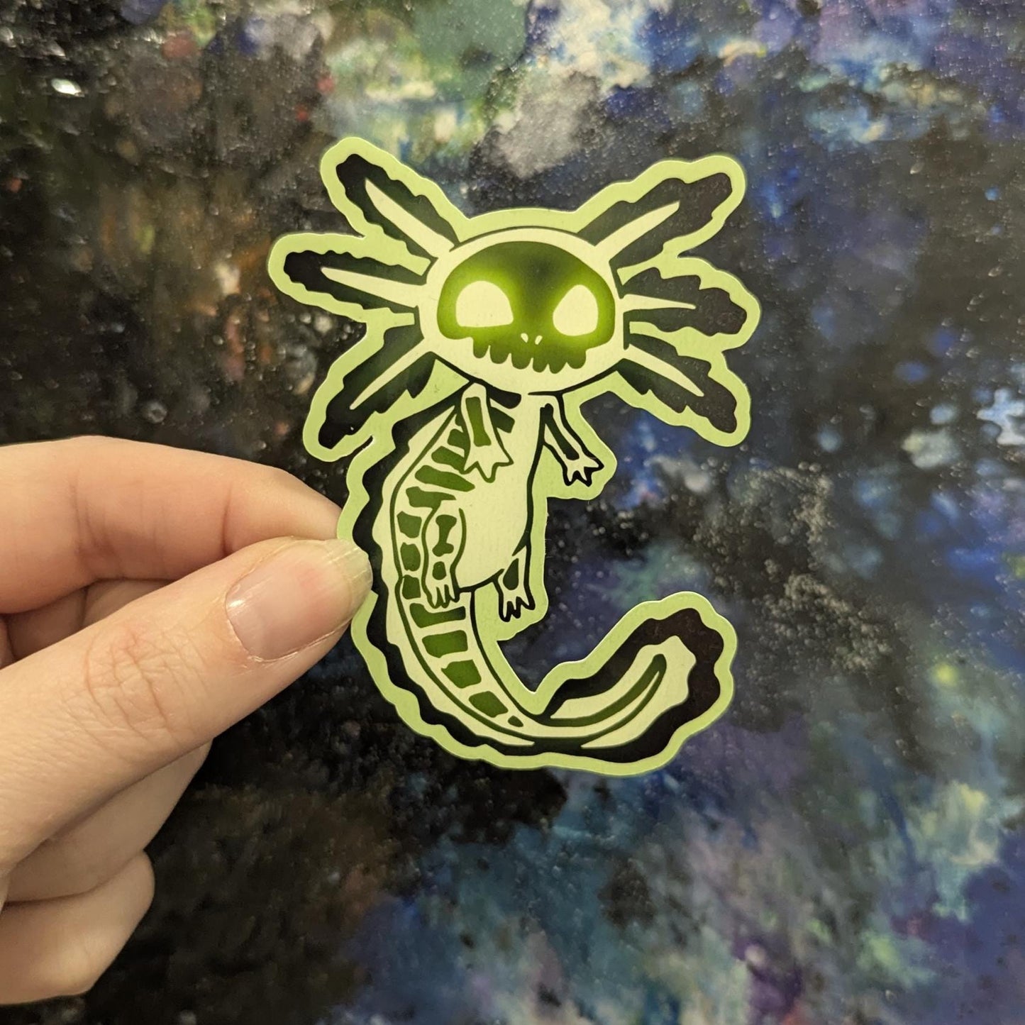 Toxilotl axolotl sticker | handmade | waterproof | holographic, sparkle, glossy
