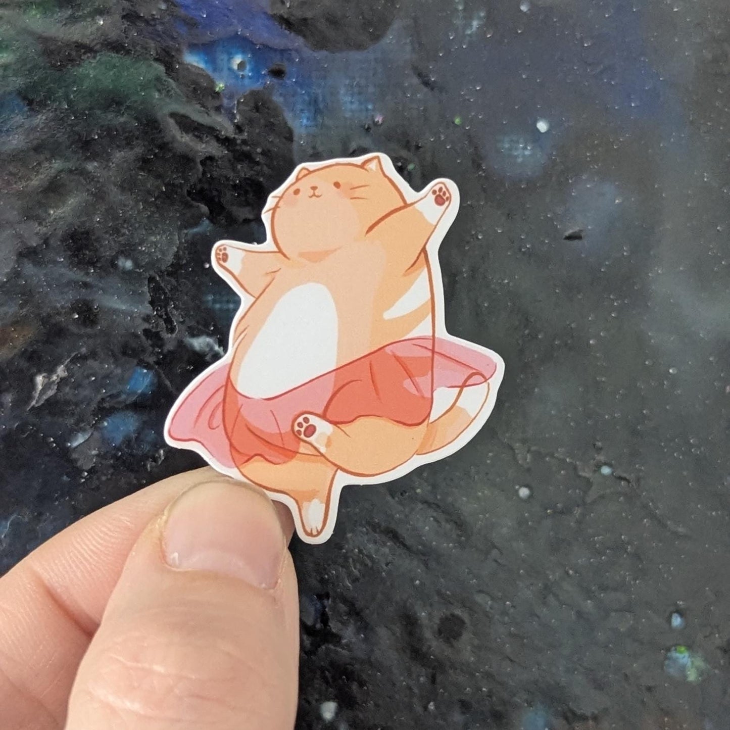 Chonky ballerina kitty sticker | cat in tutu | dancing animal | waterproof | holographic, sparkle, glossy