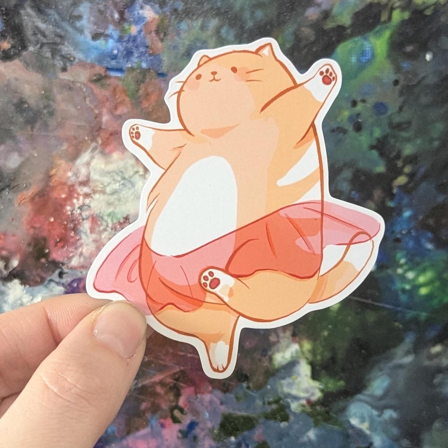 Chonky ballerina kitty sticker | cat in tutu | dancing animal | waterproof | holographic, sparkle, glossy