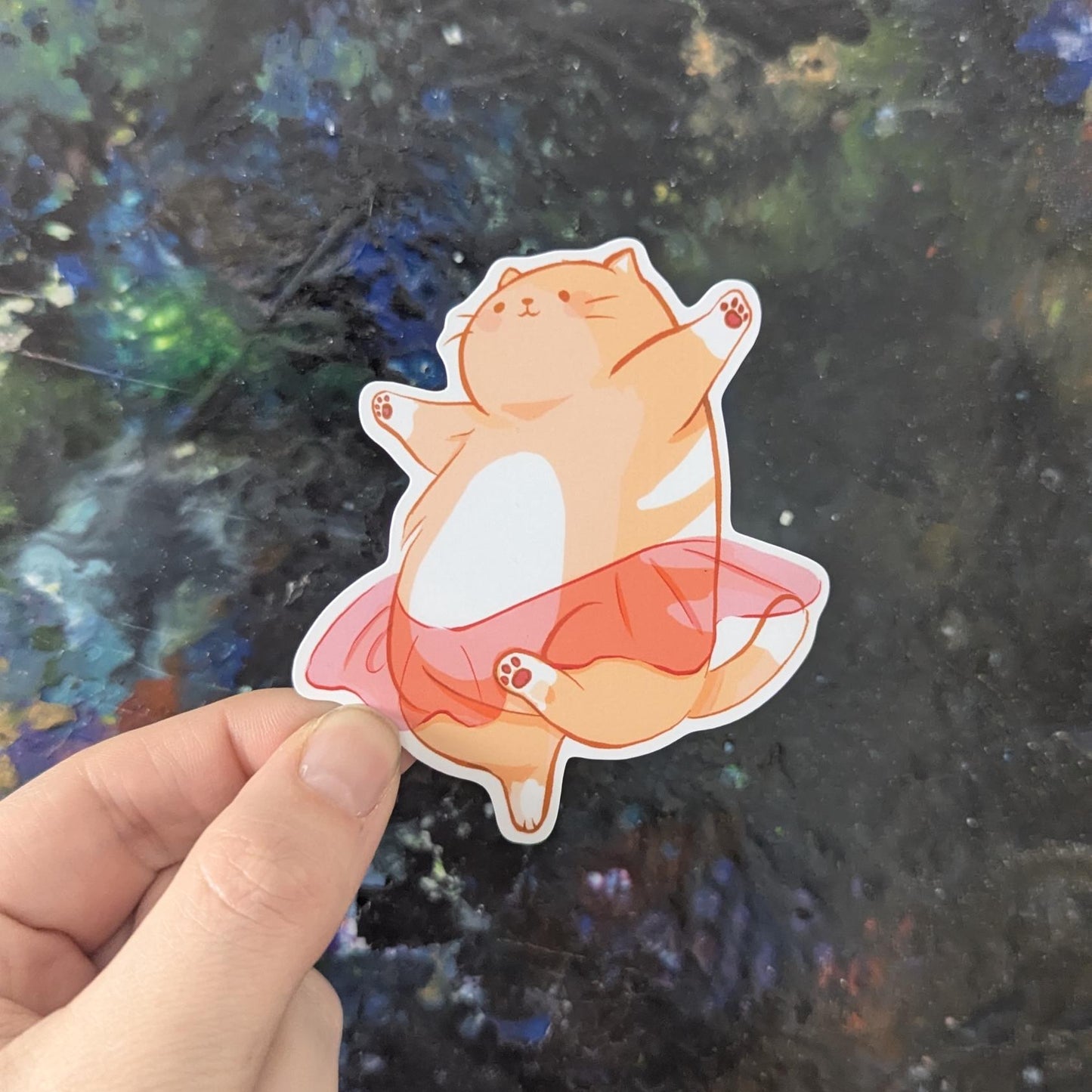 Chonky ballerina kitty sticker | cat in tutu | dancing animal | waterproof | holographic, sparkle, glossy