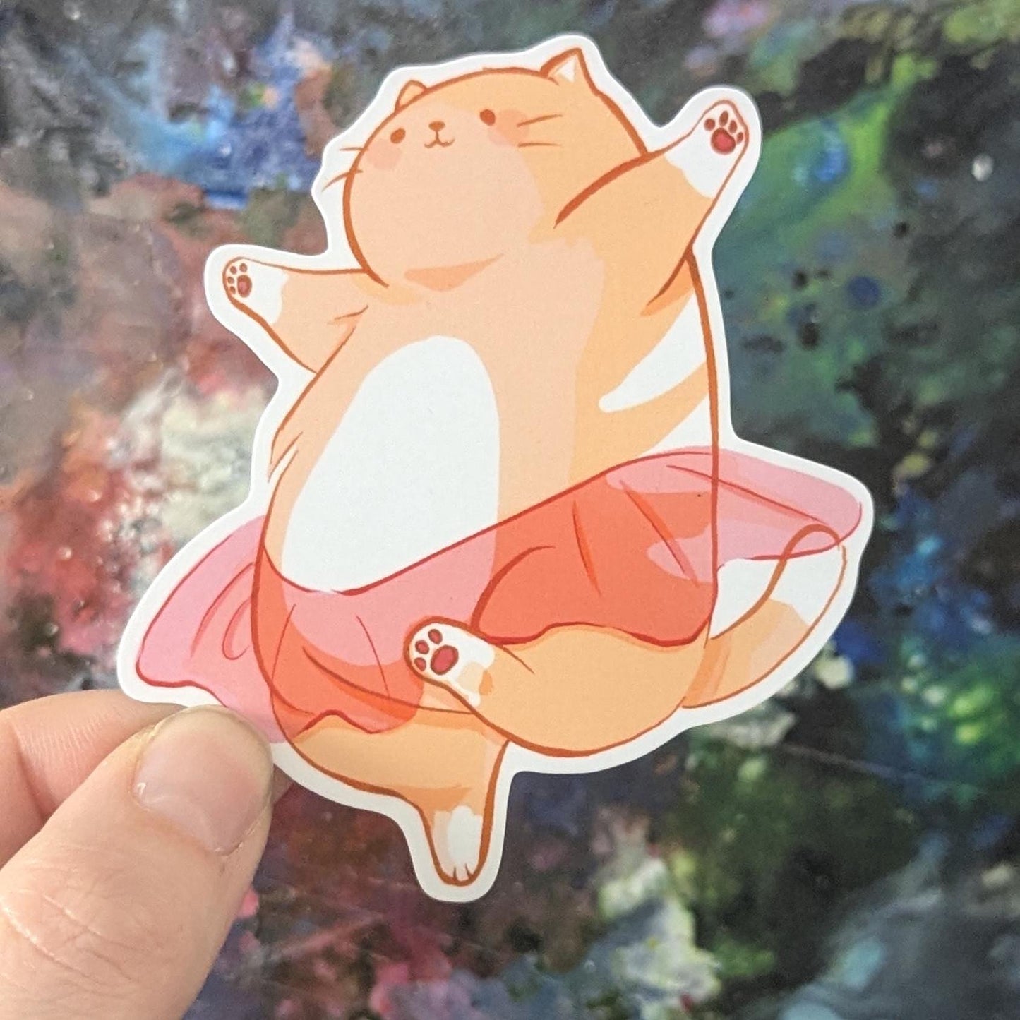 Chonky ballerina kitty sticker | cat in tutu | dancing animal | waterproof | holographic, sparkle, glossy