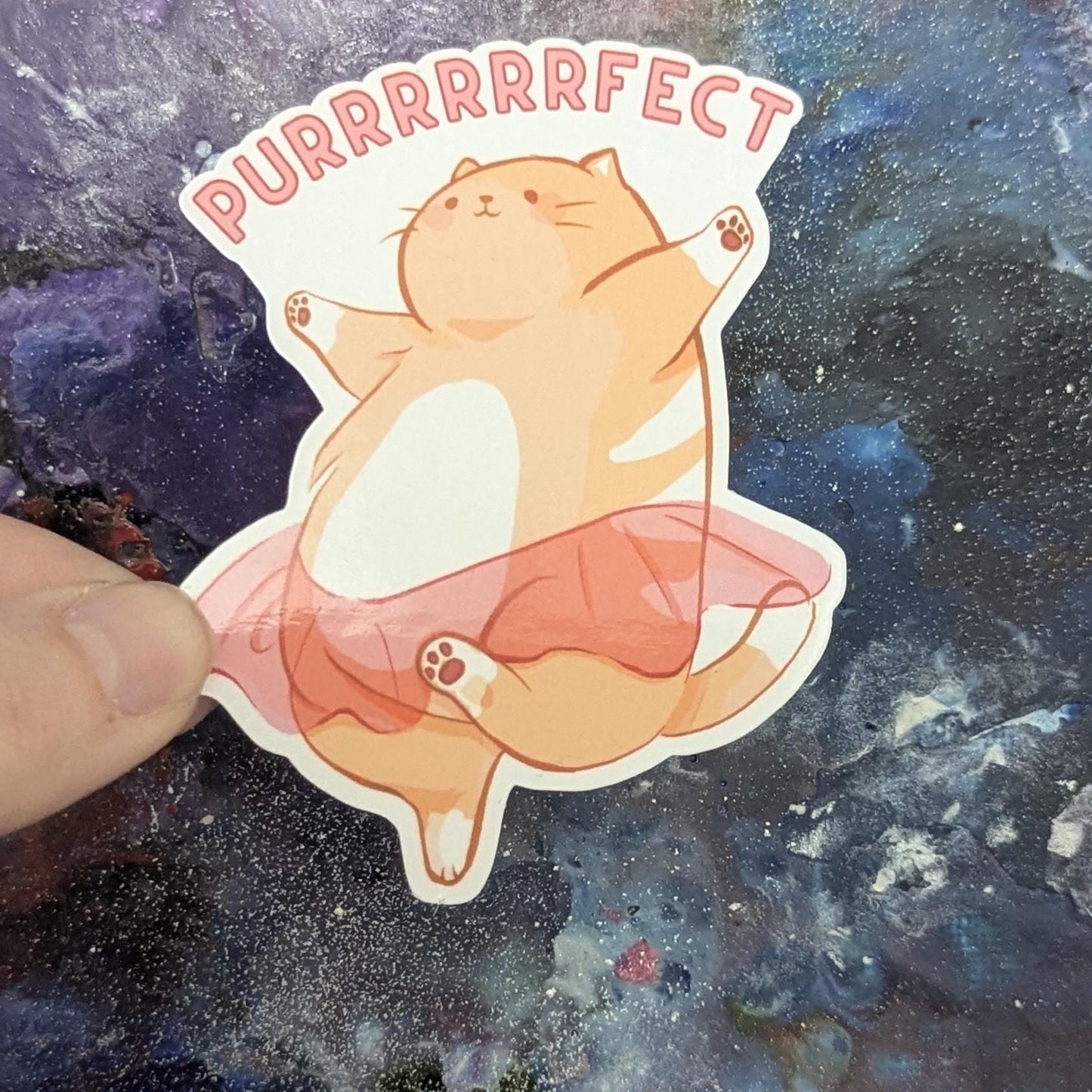 Chonky ballerina kitty sticker with text | go funk yourself, cat in tutu | dancing animal | waterproof | holographic, sparkle, glossy