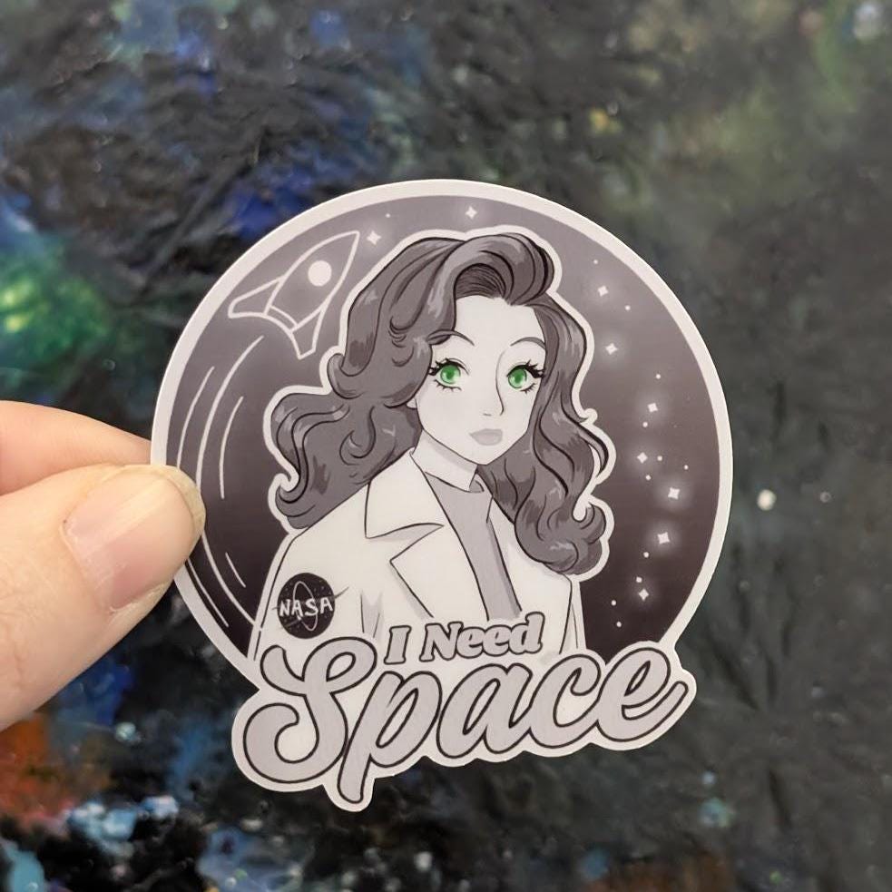I Need Space | space exploration vinyl decal Sticker | waterproof finish | Spaceship, rocket, moon, space, science, anime woman theme