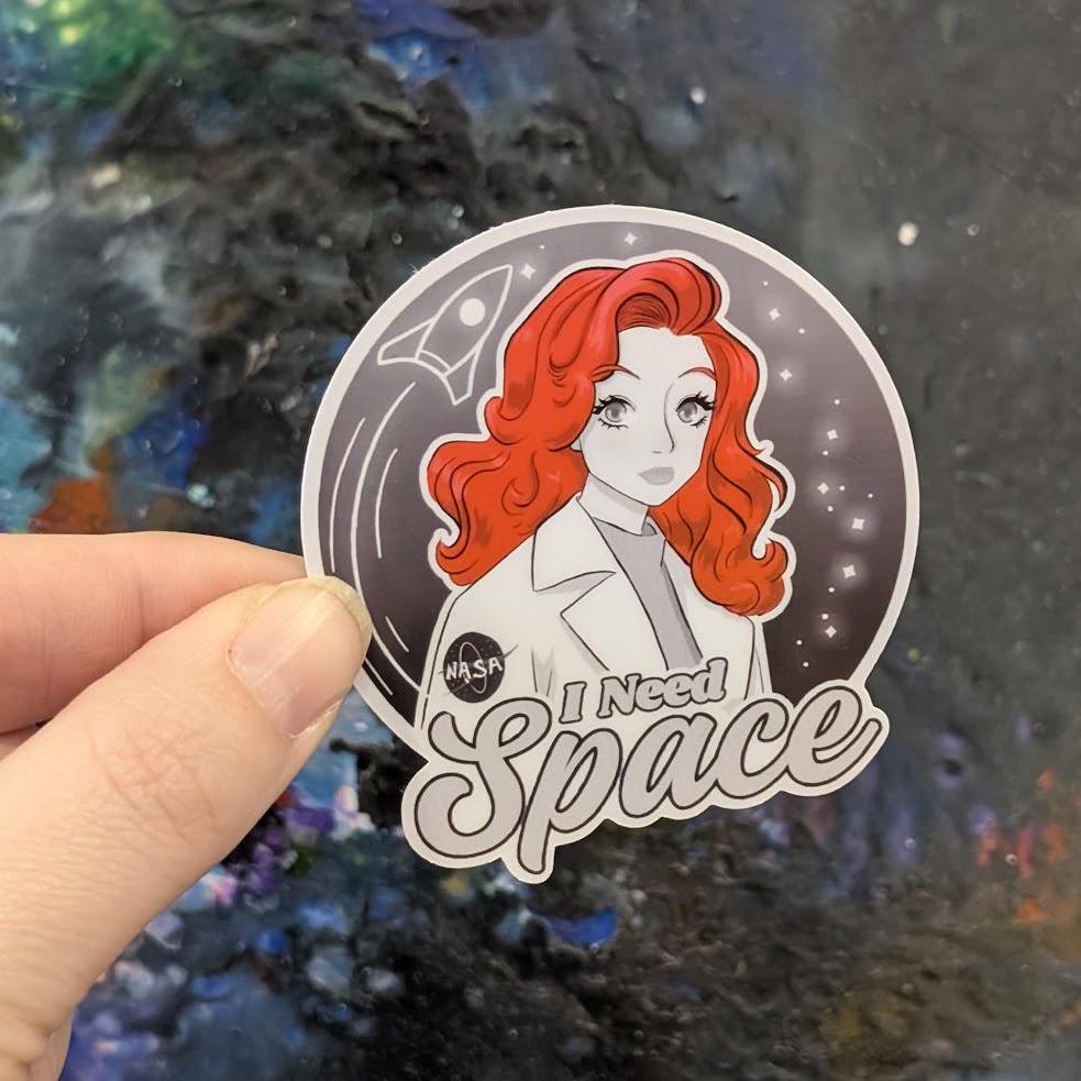 I Need Space | space exploration vinyl decal Sticker | waterproof finish | Spaceship, rocket, moon, space, science, anime woman theme