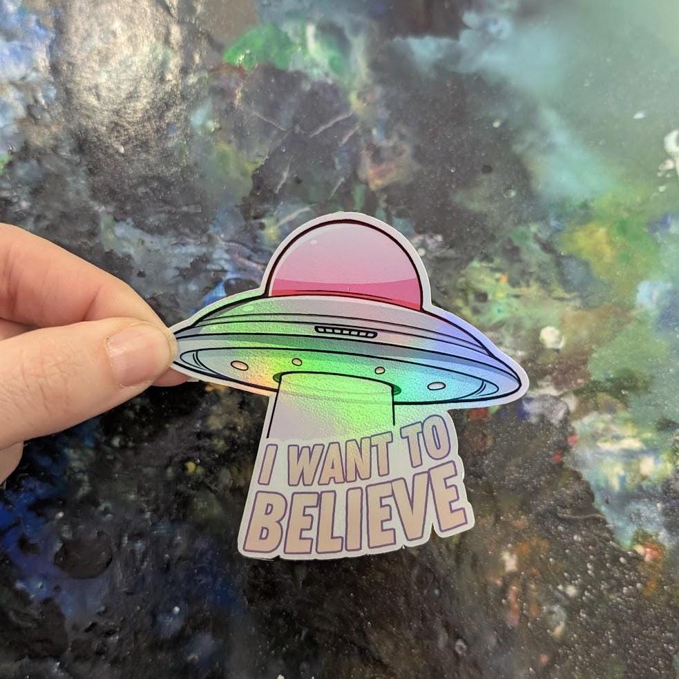 I want to Believe | space exploration vinyl decal Sticker | waterproof finish | Spaceship, rocket, moon, space, science, UFO, flying saucer