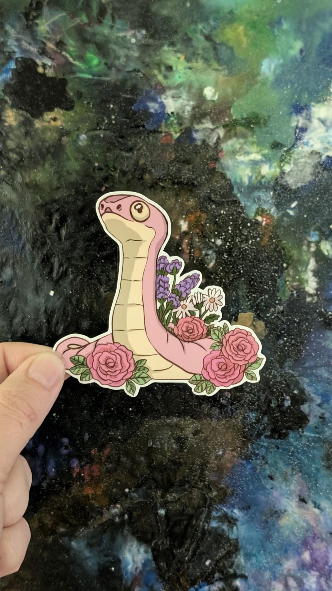 Floral Snake Serpent sticker | handmade | waterproof | holographic, sparkle, glossy