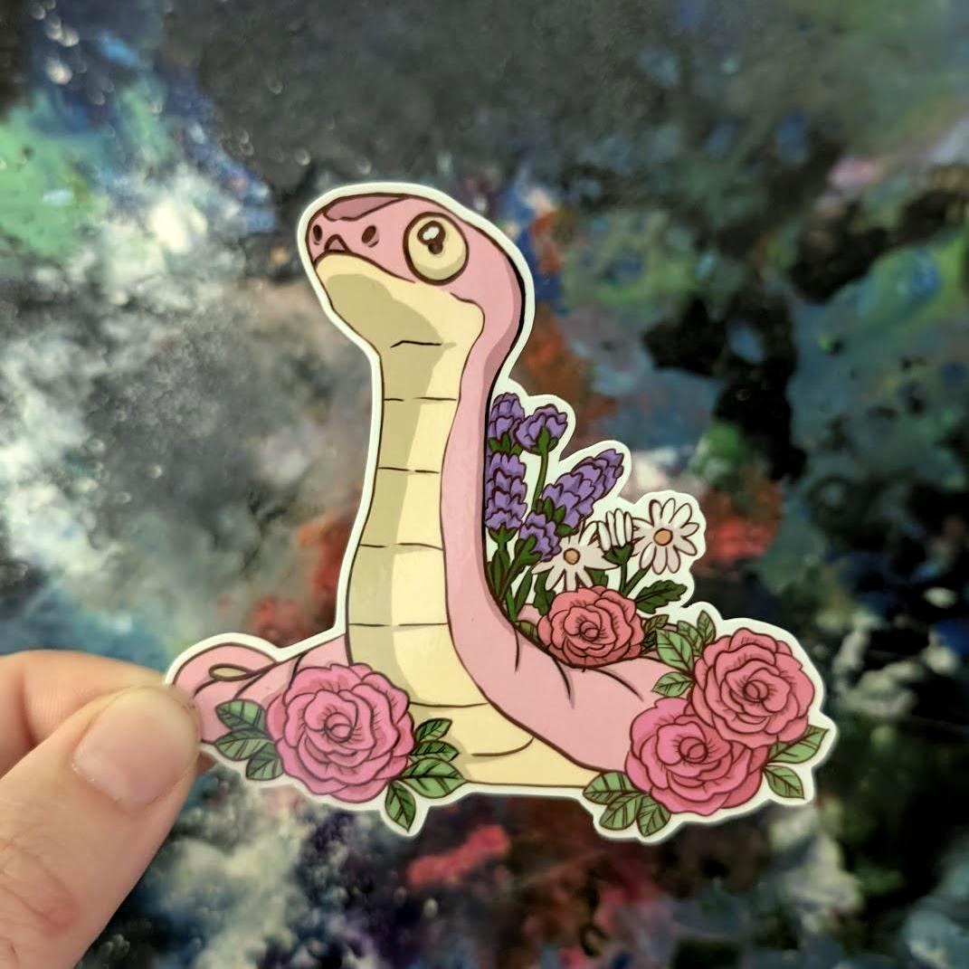 Floral Snake Serpent sticker | handmade | waterproof | holographic, sparkle, glossy