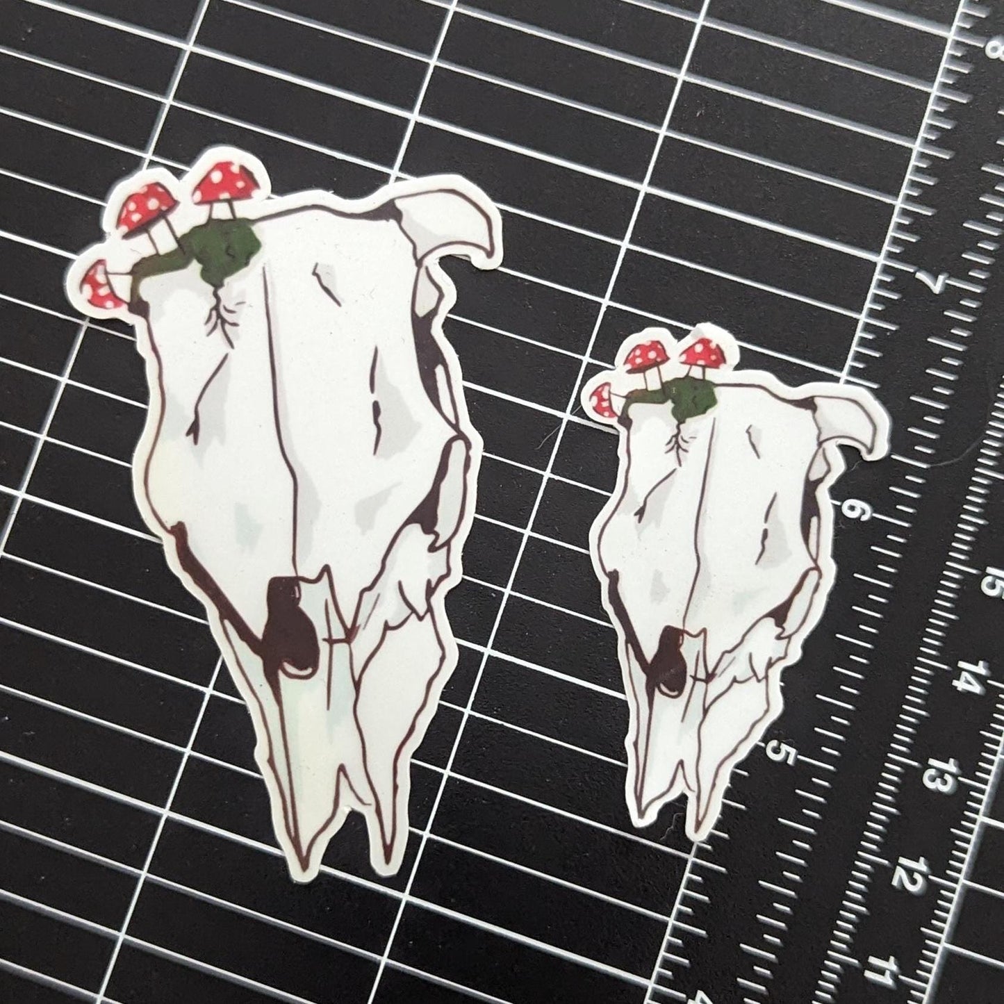 Cow skull and mushroom sticker | handmade | waterproof | holographic, sparkle, glossy