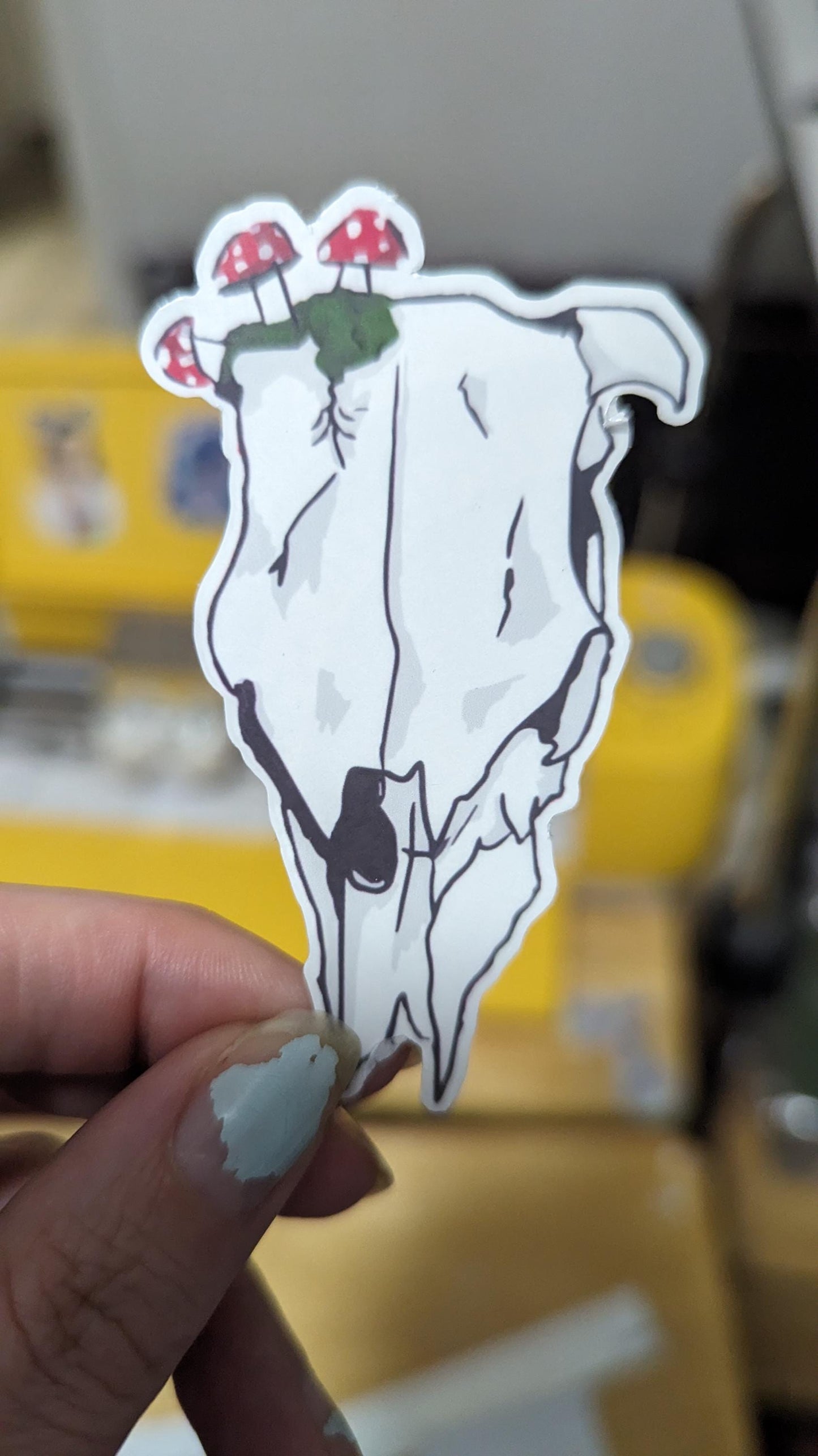 Cow skull and mushroom sticker | handmade | waterproof | holographic, sparkle, glossy