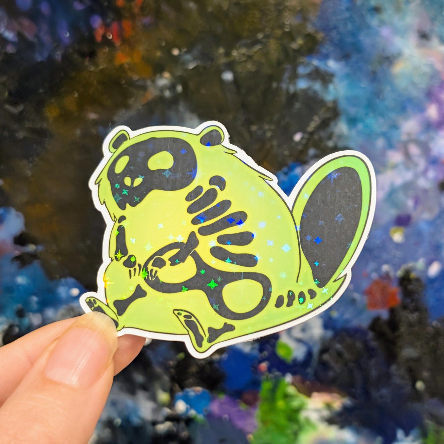 Uranium Beaver sticker | skeleton toxic beaver | sparkle water resistent holographic art