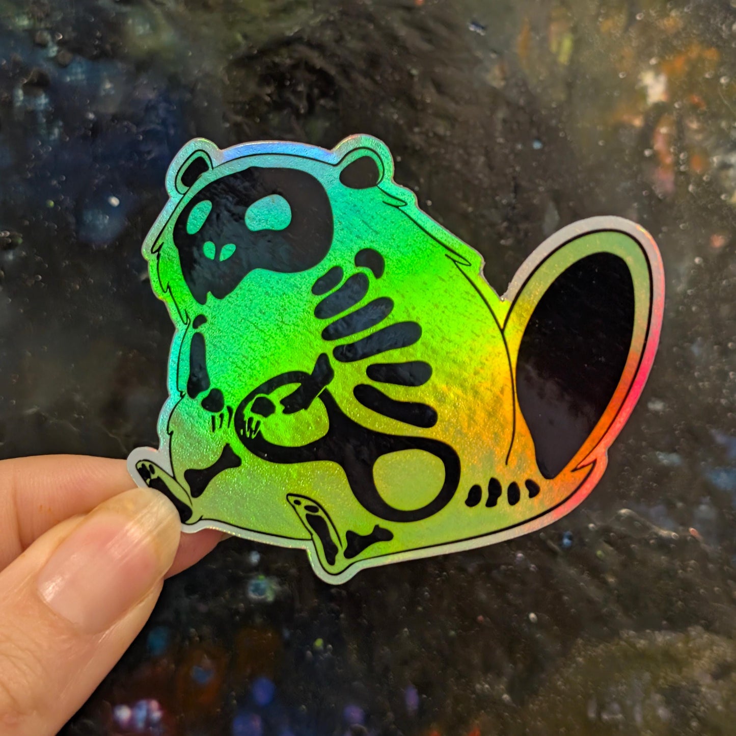 Uranium Beaver sticker | skeleton toxic beaver | sparkle water resistent holographic art