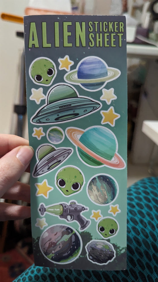 Alien sticker sheet green sticker sheet