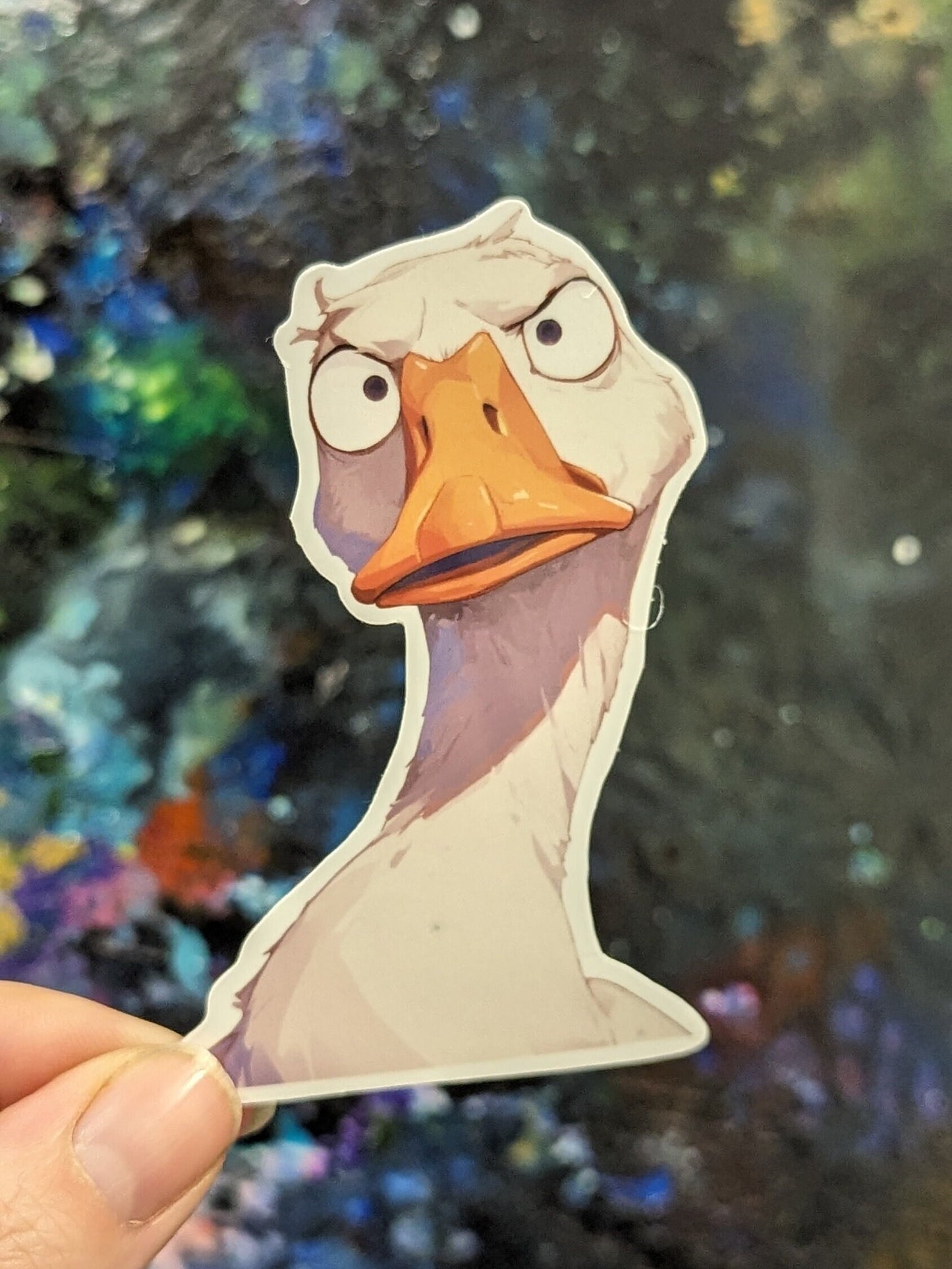 Sceptical goose sticker | raised eyebrows | duck | waterproof