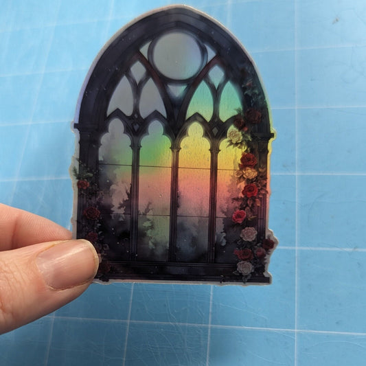 Gothic Window Die-cut Sticker WATERPROOF holographic or glossy