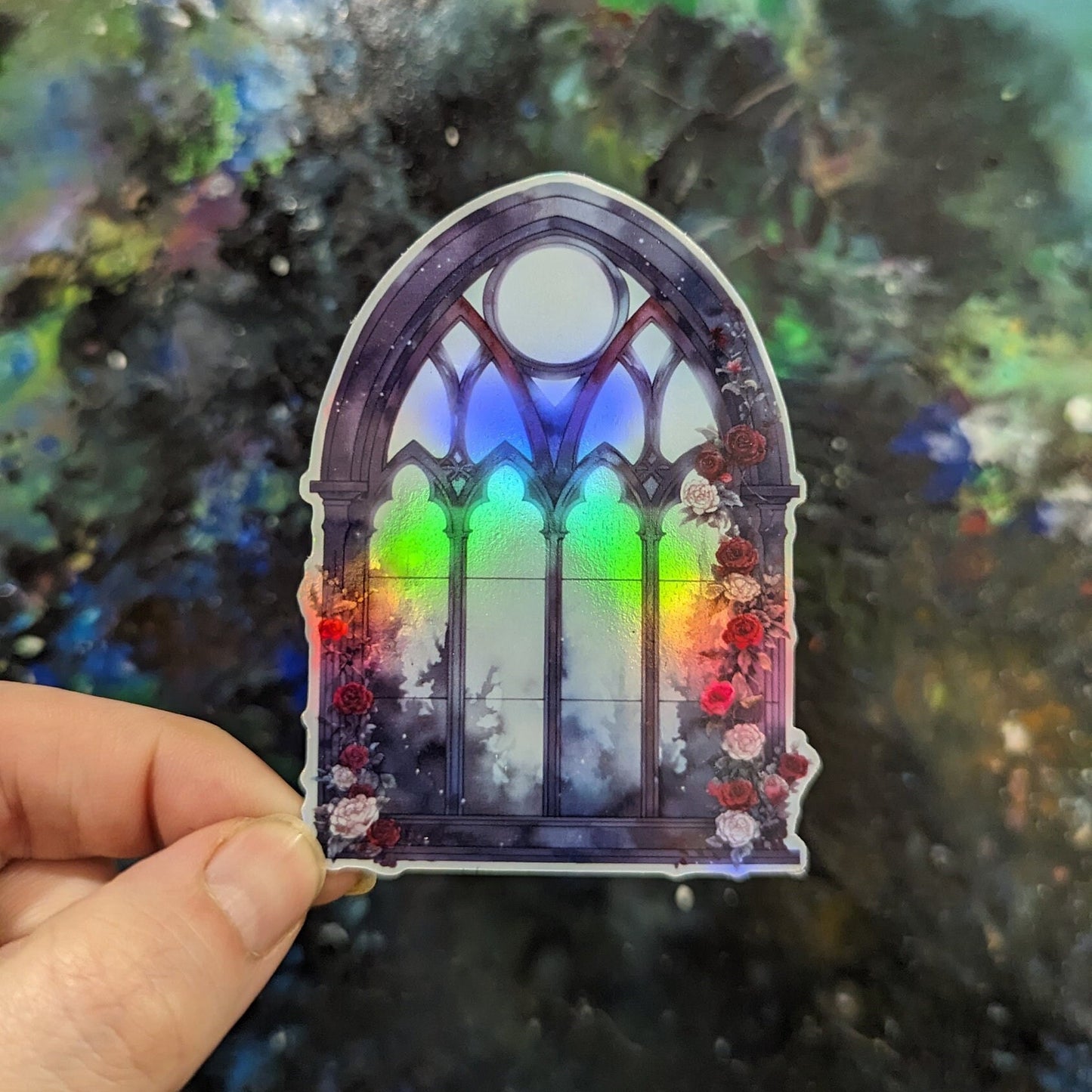 Gothic Window Die-cut Sticker WATERPROOF holographic or glossy