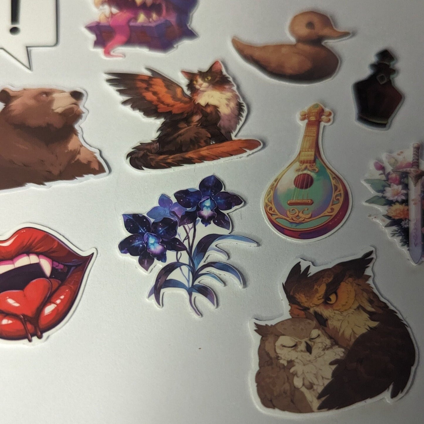 Big dungeons and dragons sticker Bundle, mimic, sword, owlbear, lute, potion, bear, duck, vampire