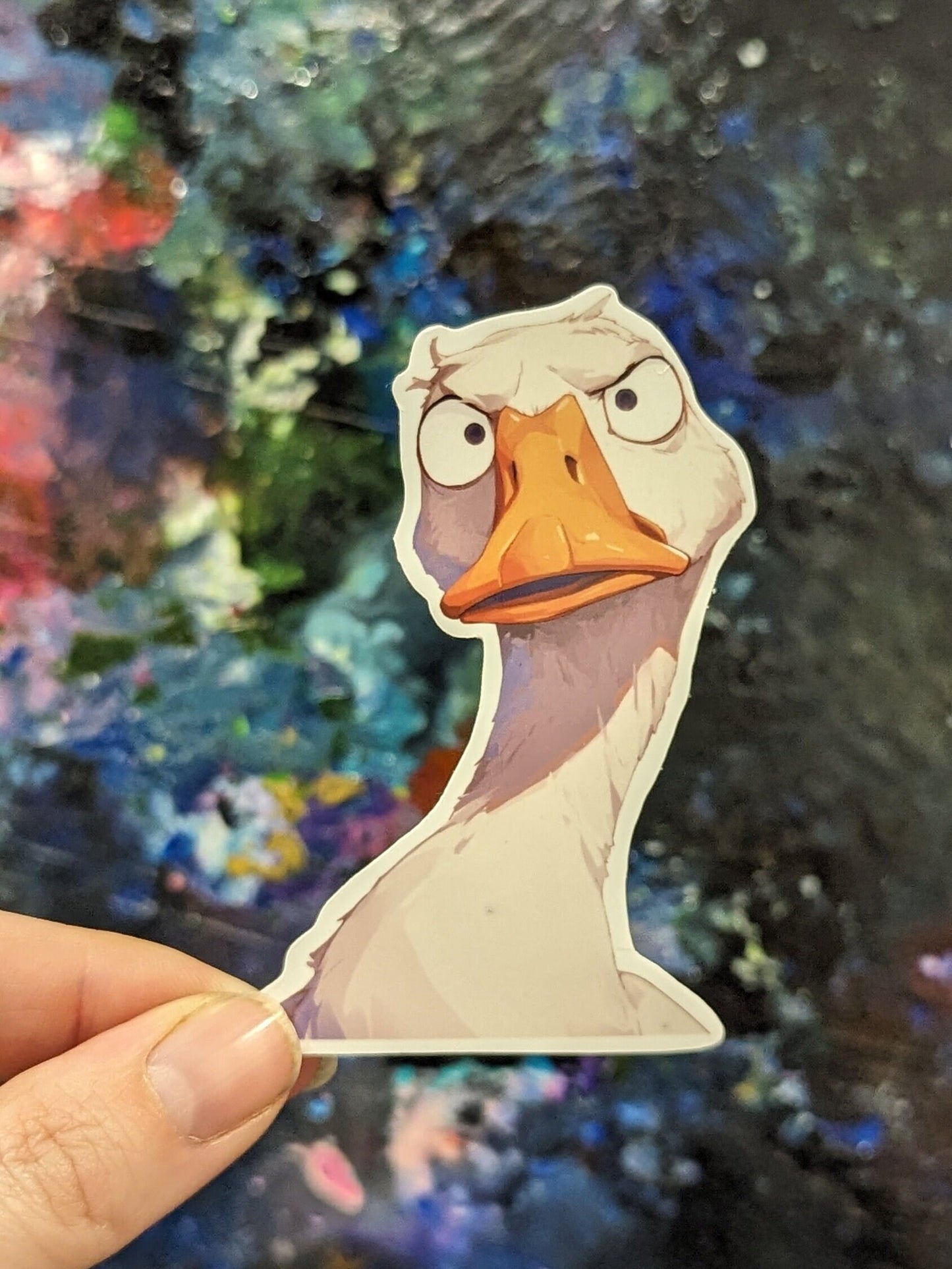 Sceptical goose sticker | raised eyebrows | duck | waterproof