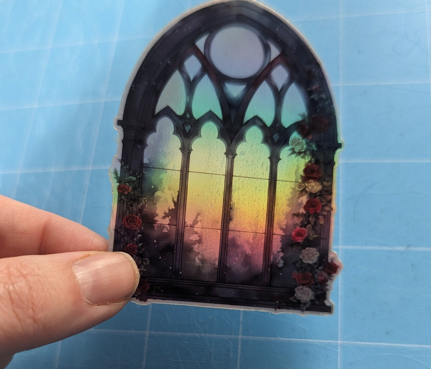 Gothic Window Die-cut Sticker WATERPROOF holographic or glossy