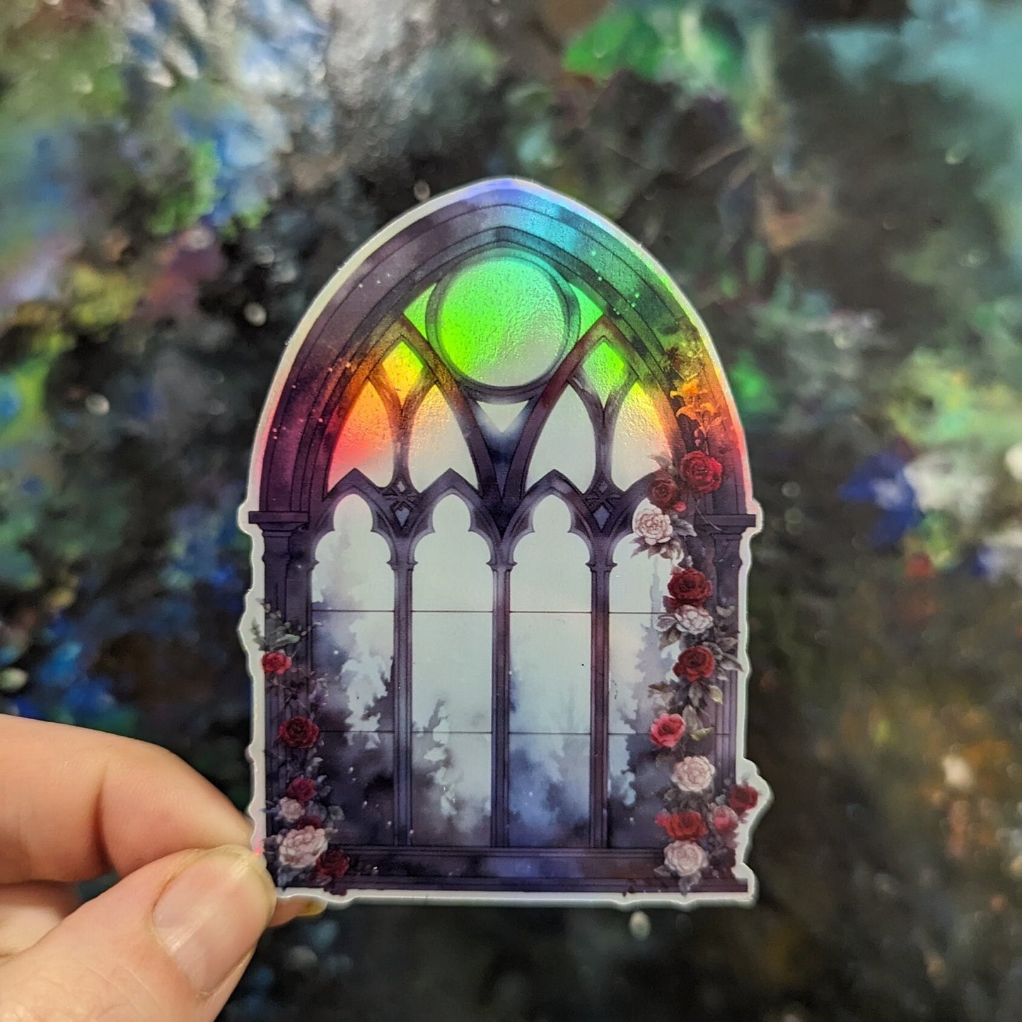 Gothic Window Die-cut Sticker WATERPROOF holographic or glossy