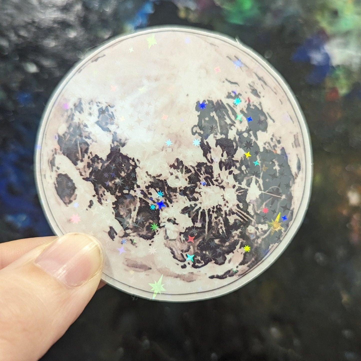 Moon stickers MEDIUM/LARGE | waterproof | pink and purple, white, blue moon, full moon, sparkle, glitter, holographic