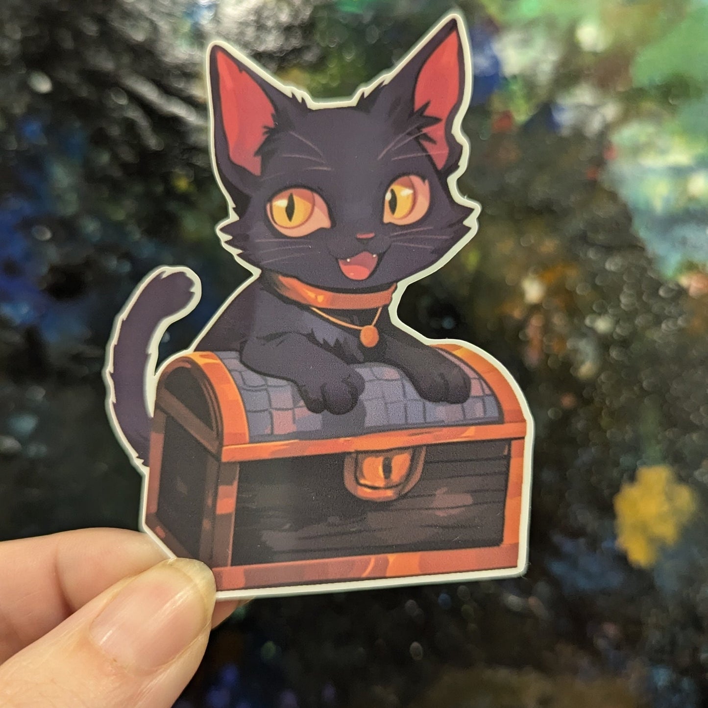 Treasure cat sticker | waterproof | white and pastel colors | kitty cat | sparkle and holographic