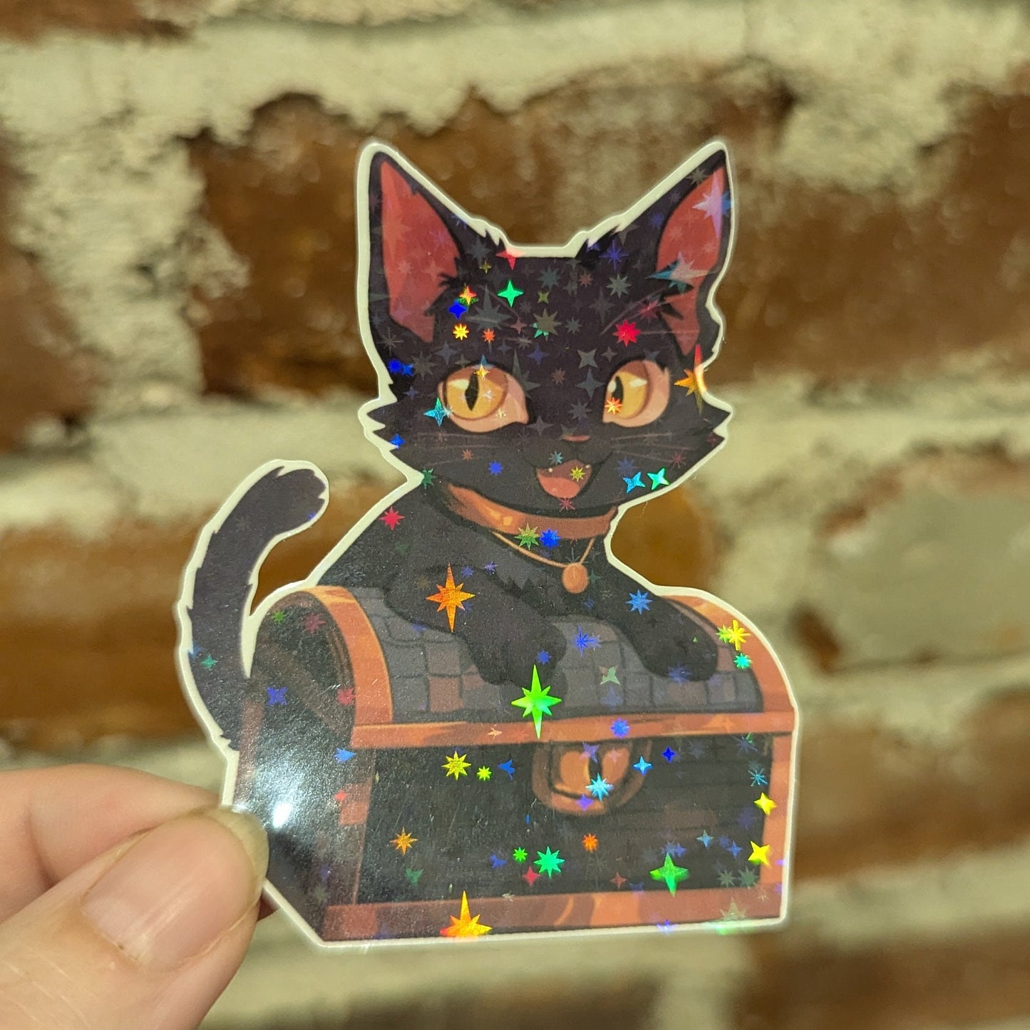 Treasure cat sticker | waterproof | white and pastel colors | kitty cat | sparkle and holographic