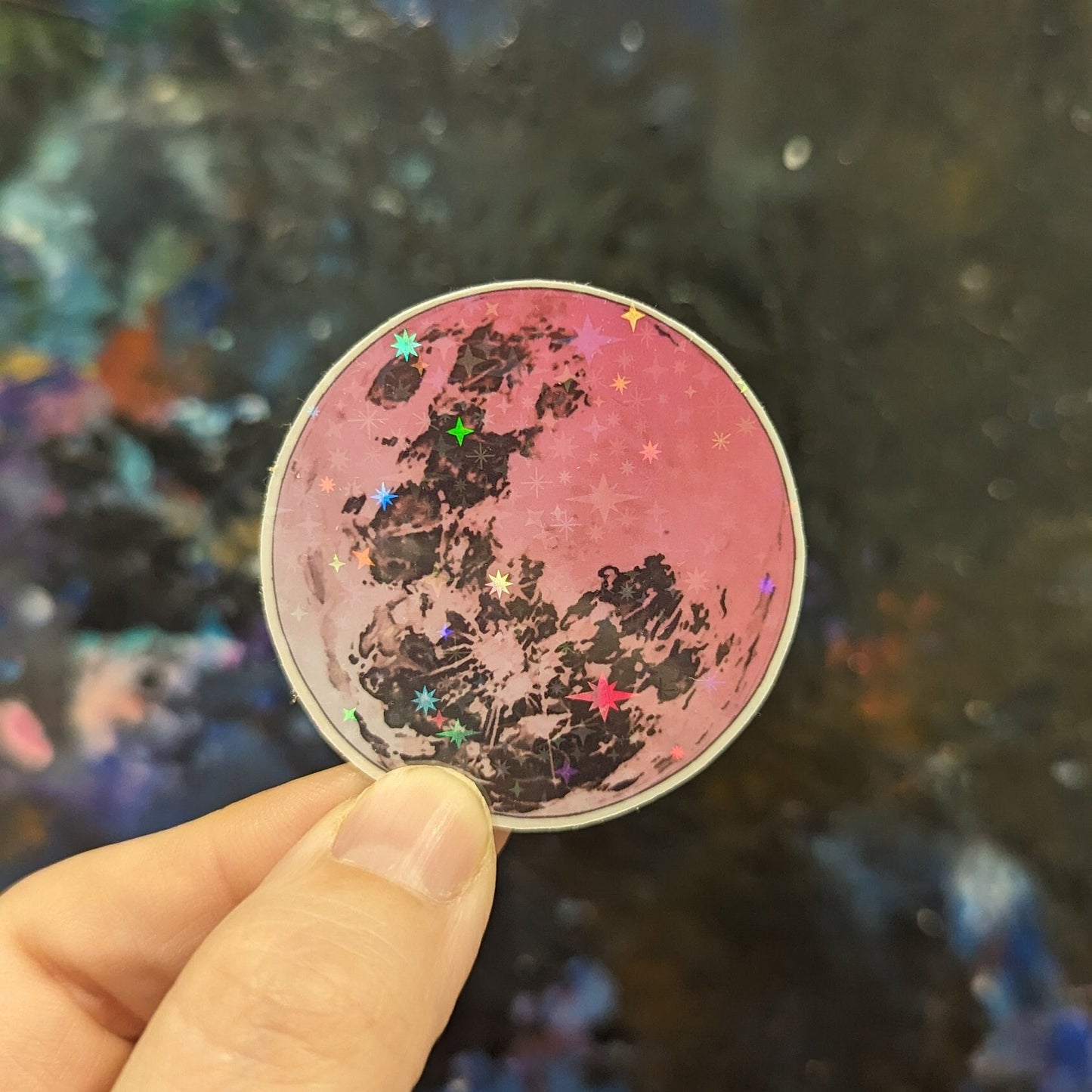 Moon stickers MEDIUM/LARGE | waterproof | pink and purple, white, blue moon, full moon, sparkle, glitter, holographic