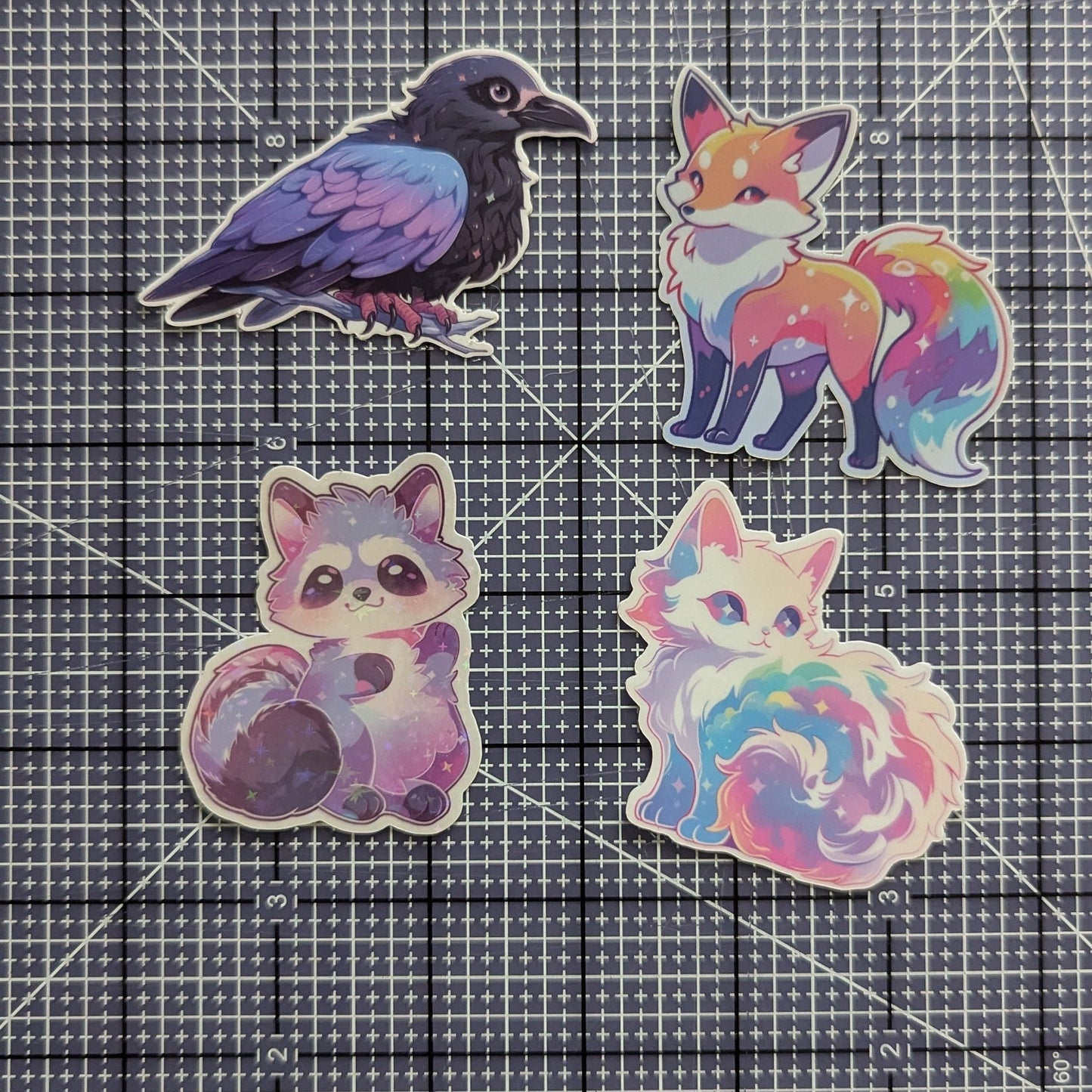 Space cat sticker | waterproof | white and pastel colors | kitty cat | sparkle and holographic