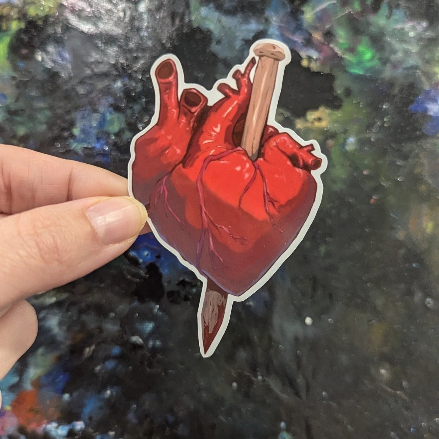 Vampire heart with stake through it | waterproof vinyl | laminated