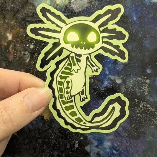 Toxilotl axolotl sticker | handmade | waterproof | holographic, sparkle, glossy