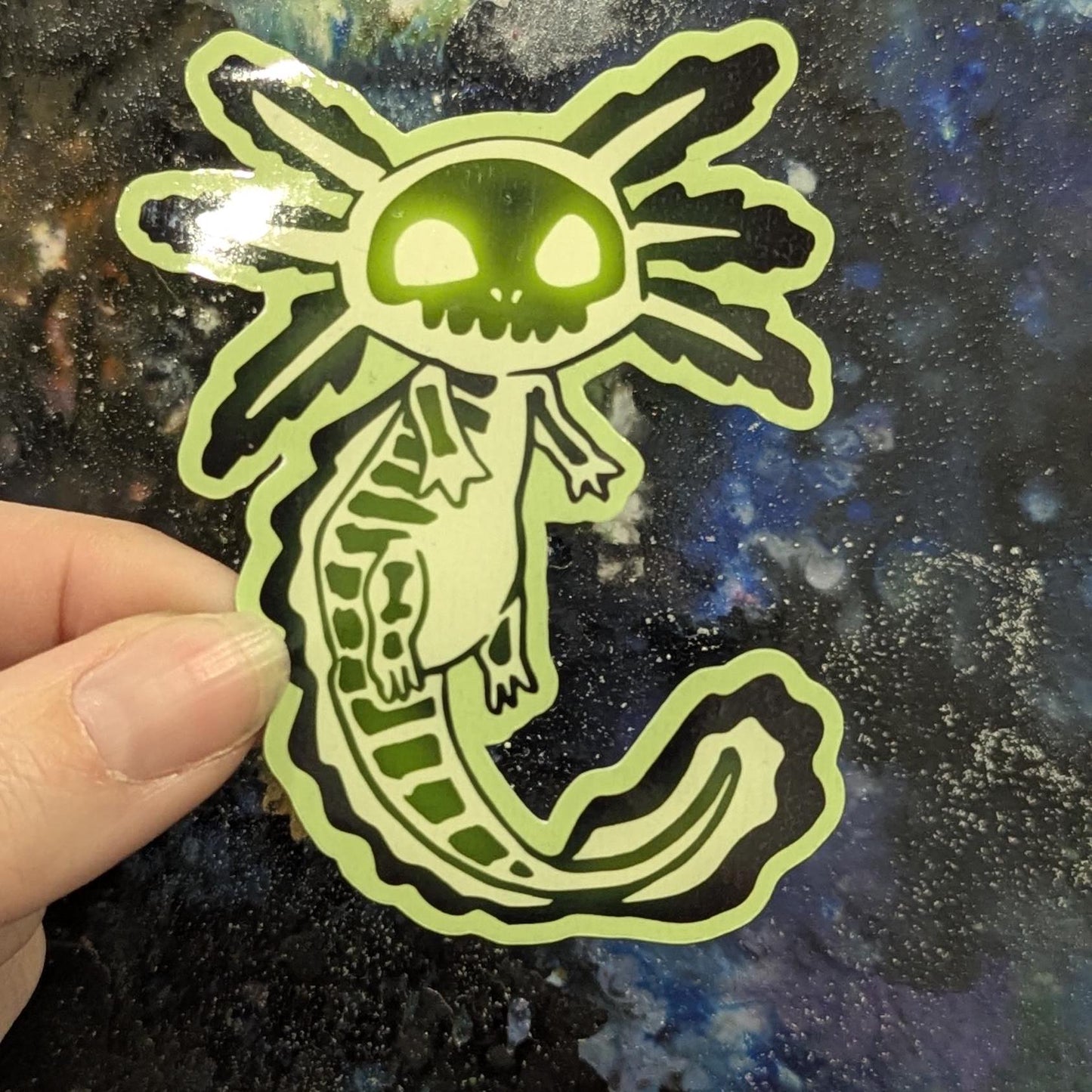 Toxilotl axolotl sticker | handmade | waterproof | holographic, sparkle, glossy