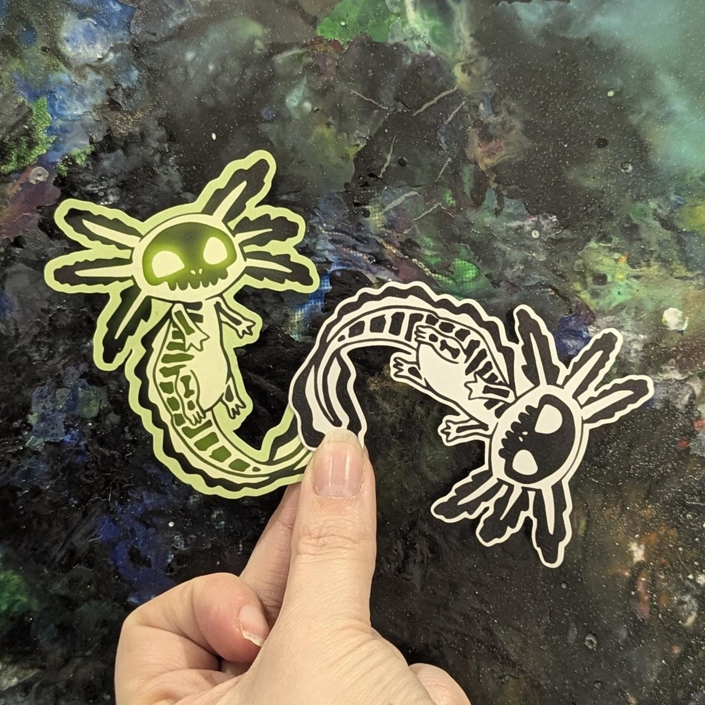 Toxilotl axolotl sticker | handmade | waterproof | holographic, sparkle, glossy