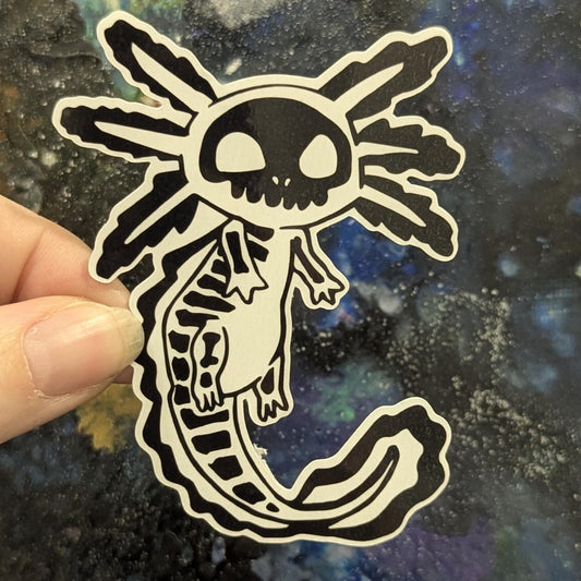 Spooksalotl axolotl sticker | handmade | waterproof | holographic, sparkle, glossy