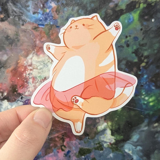 Chonky ballerina kitty sticker | cat in tutu | dancing animal | waterproof | holographic, sparkle, glossy