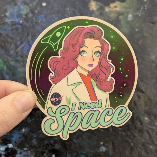 I Need Space | space exploration vinyl decal Sticker | waterproof finish | Spaceship, rocket, moon, space, science, anime woman theme