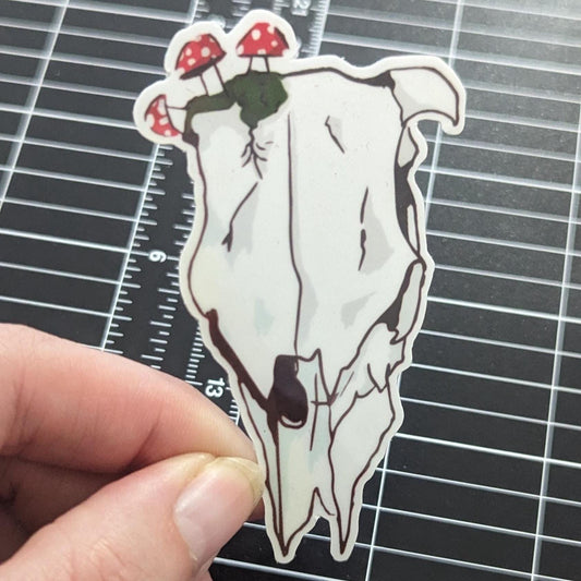 Cow skull and mushroom sticker | handmade | waterproof | holographic, sparkle, glossy