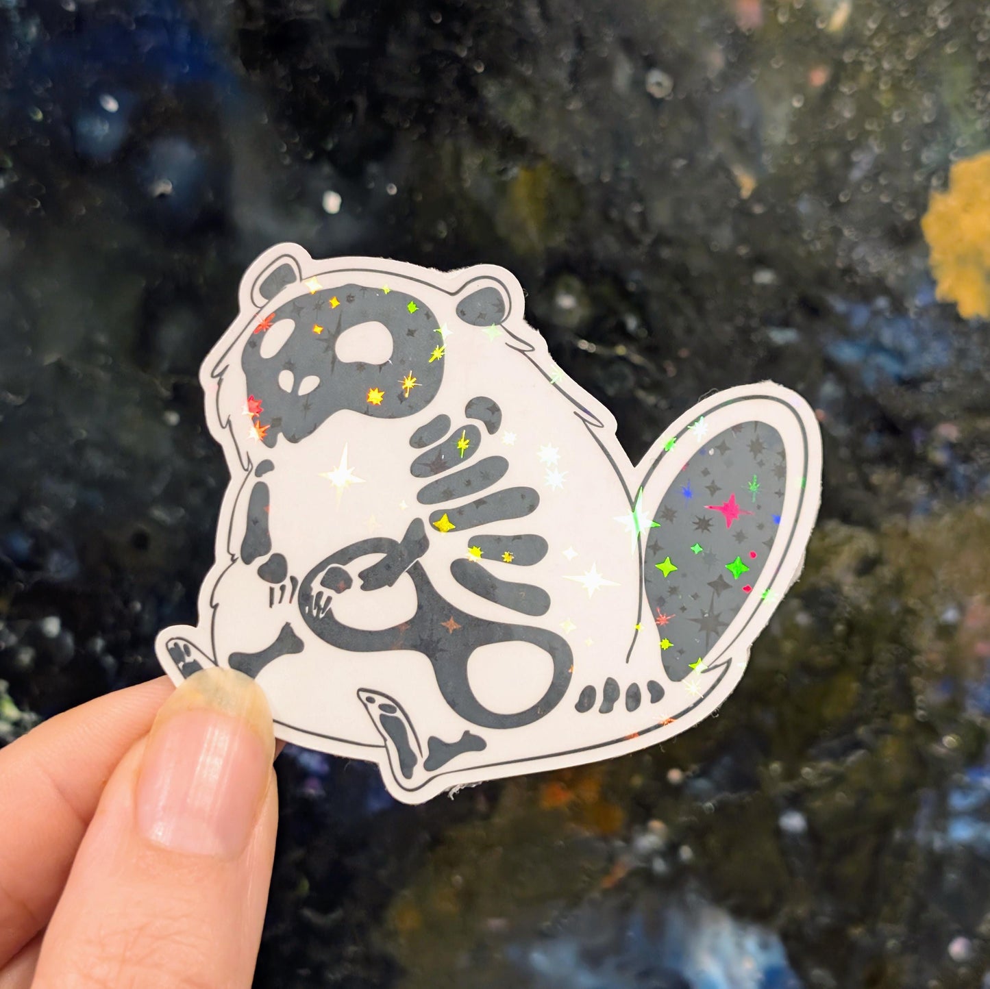 skeleton Beaver sticker | skeleton toxic beaver | sparkle water resistent holographic art