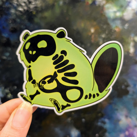 Uranium Beaver sticker | skeleton toxic beaver | sparkle water resistent holographic art