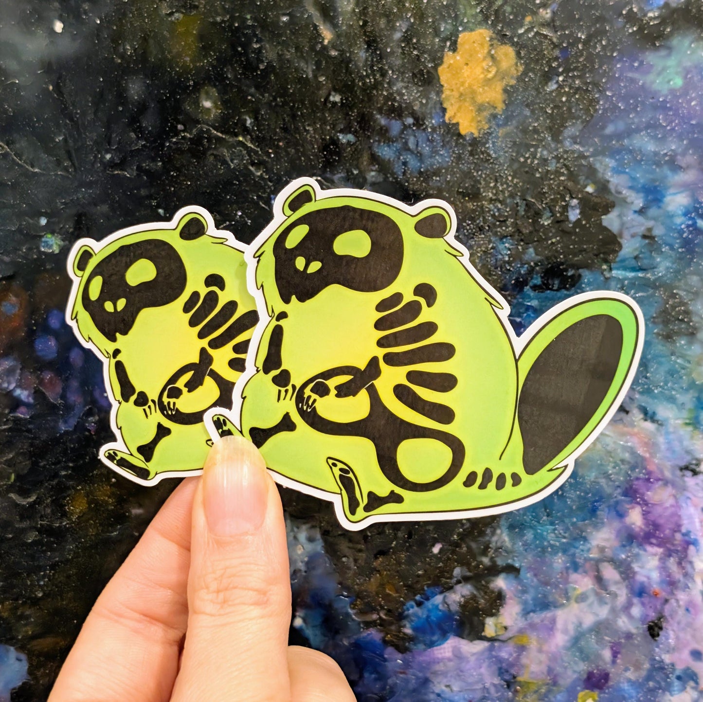 Uranium Beaver sticker | skeleton toxic beaver | sparkle water resistent holographic art