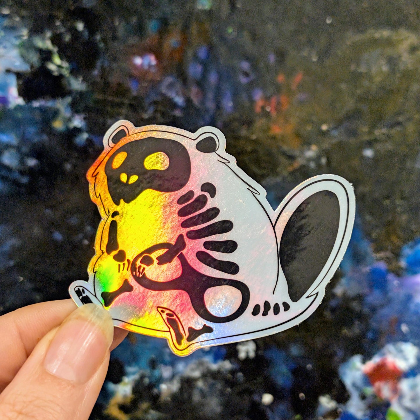 skeleton Beaver sticker | skeleton toxic beaver | sparkle water resistent holographic art